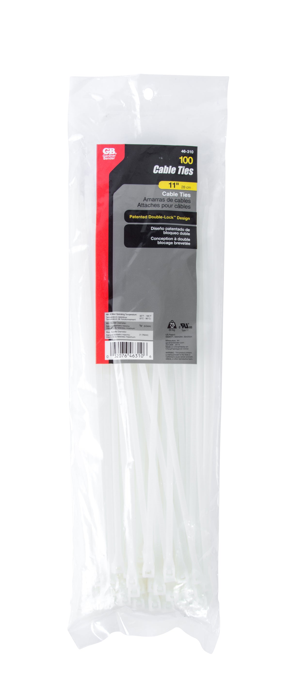 Gardner Bender 46-310 cable ties in the 100-pack bag